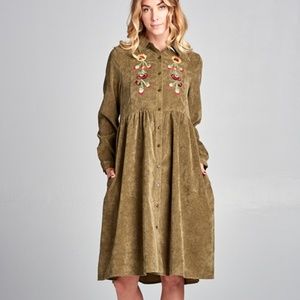 Corduroy Embroidered Dress